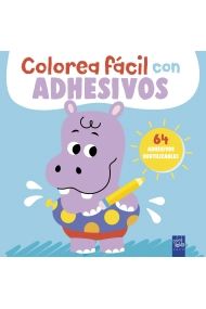 Cubierta de Colorea fácil con adhesivos. Hipopótamo