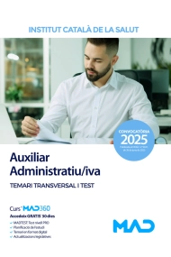 Cubierta de Auxiliar Administratiu/iva de l'Institut Català de la Salut (ICS). Temari transversal i test
